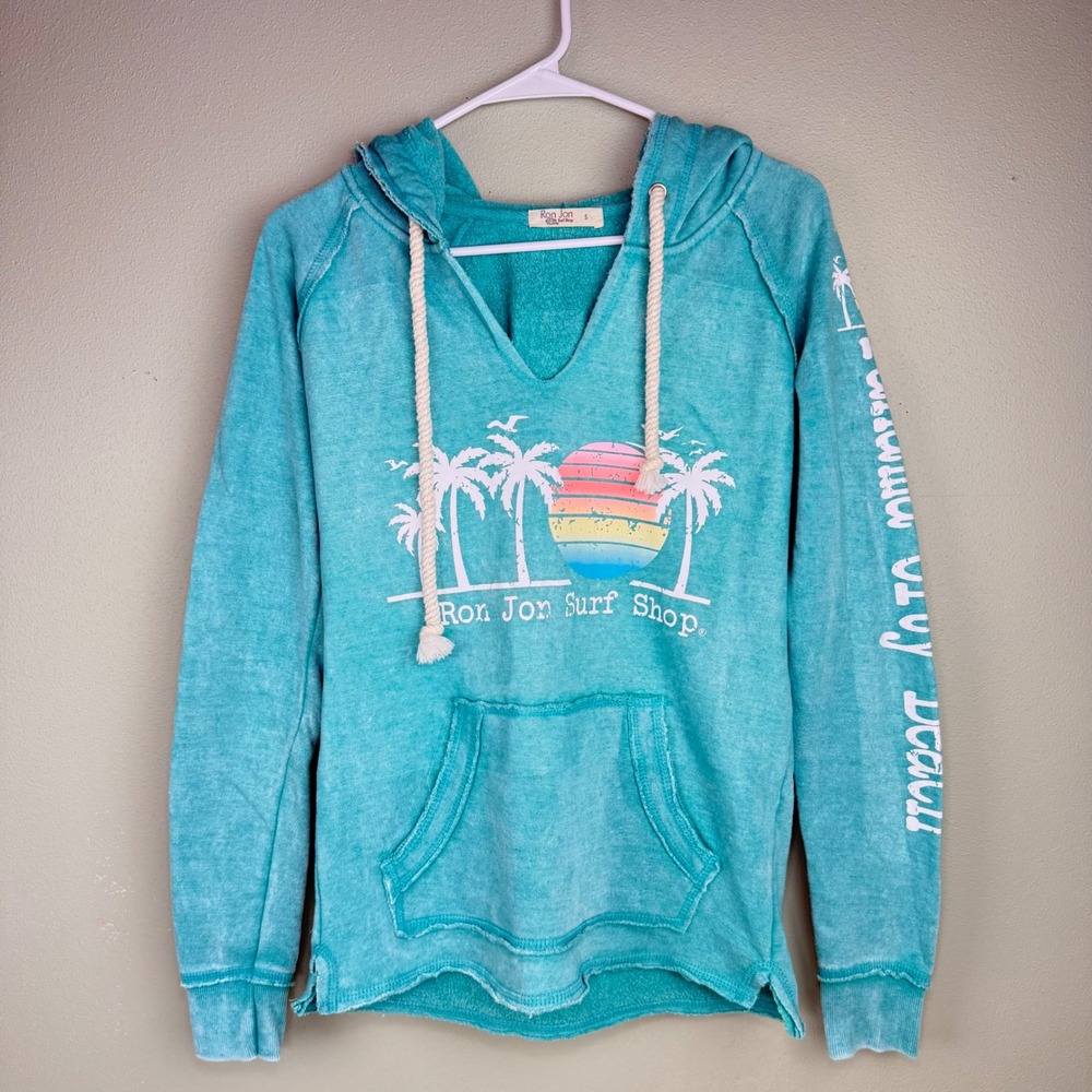 Ron Jon Surf Shop Panama City Beach Teal Mineral Wash Hoodie Small OD-1476